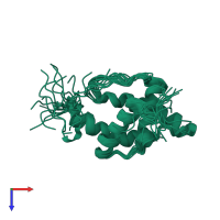 PDB entry 2f76 coloured by chain, ensemble of 20 models, top view.