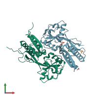 PDB entry 2f7a coloured by chain, front view.