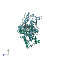 PDB entry 2f7a coloured by chain, side view.