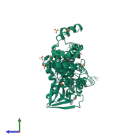 PDB entry 2f7f coloured by chain, side view.