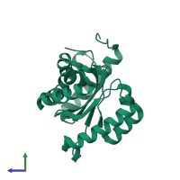 PDB entry 2f7t coloured by chain, side view.