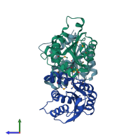 PDB entry 2f7w coloured by chain, side view.