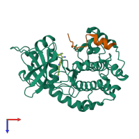 PDB entry 2f7x coloured by chain, top view.