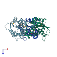 PDB entry 2f7y coloured by chain, top view.