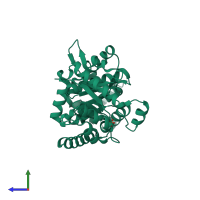 PDB entry 2f84 coloured by chain, side view.