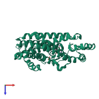 PDB entry 2f89 coloured by chain, top view.