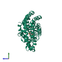 PDB entry 2f8c coloured by chain, side view.