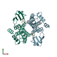 PDB entry 2f8f coloured by chain, front view.