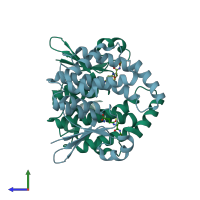 PDB entry 2f8f coloured by chain, side view.