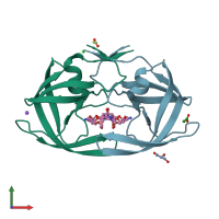 PDB entry 2f8g coloured by chain, front view.