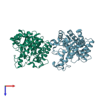 PDB entry 2f8q coloured by chain, top view.