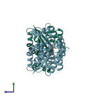 PDB entry 2f90 coloured by chain, side view.