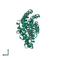 PDB entry 2f92 coloured by chain, side view.