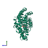 PDB entry 2f94 coloured by chain, side view.