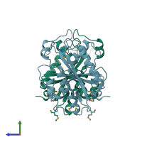 PDB entry 2f96 coloured by chain, side view.