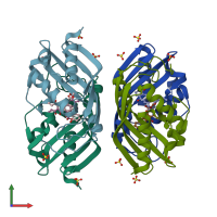 PDB entry 2f99 coloured by chain, front view.