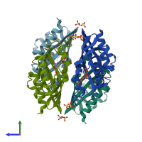 PDB entry 2f99 coloured by chain, side view.