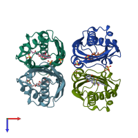 PDB entry 2f99 coloured by chain, top view.