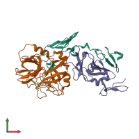 PDB entry 2f9b coloured by chain, front view.