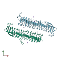 PDB entry 2f9c coloured by chain, front view.