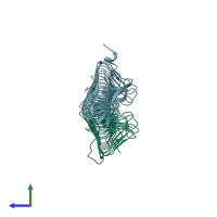PDB entry 2f9c coloured by chain, side view.