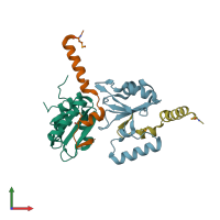 PDB entry 2f9d coloured by chain, front view.