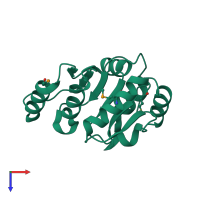 PDB entry 2f9f coloured by chain, top view.