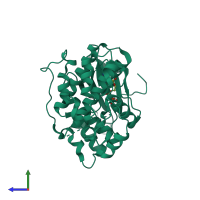 PDB entry 2f9g coloured by chain, side view.