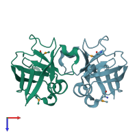 PDB entry 2f9h coloured by chain, top view.