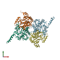 PDB entry 2f9i coloured by chain, front view.