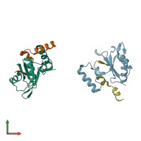 PDB entry 2f9j coloured by chain, front view.