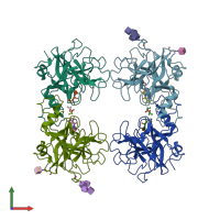 PDB entry 2f9n coloured by chain, front view.