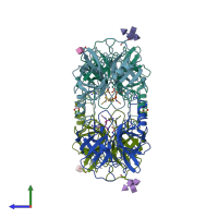 PDB entry 2f9n coloured by chain, side view.