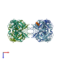 PDB entry 2f9o coloured by chain, top view.