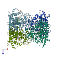 PDB entry 2f9q coloured by chain, top view.