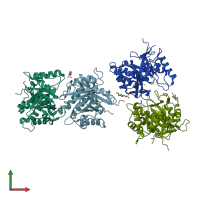 PDB entry 2f9r coloured by chain, front view.