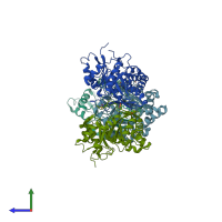 PDB entry 2f9r coloured by chain, side view.