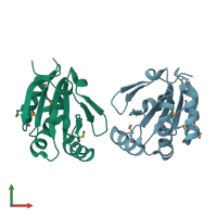PDB entry 2f9s coloured by chain, front view.