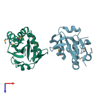 PDB entry 2f9s coloured by chain, top view.