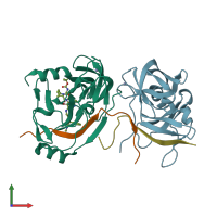 PDB entry 2f9u coloured by chain, front view.