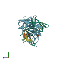 PDB entry 2f9u coloured by chain, side view.