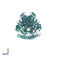 PDB entry 2f9w coloured by chain, side view.