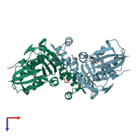 PDB entry 2f9w coloured by chain, top view.