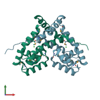 PDB entry 2fa5 coloured by chain, front view.