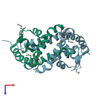 PDB entry 2fa5 coloured by chain, top view.