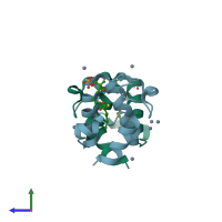PDB entry 2fad coloured by chain, side view.