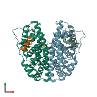 PDB entry 2fai coloured by chain, front view.