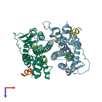 PDB entry 2fai coloured by chain, top view.