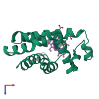 PDB entry 2fam coloured by chain, top view.