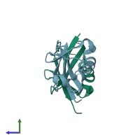 PDB entry 2faz coloured by chain, side view.